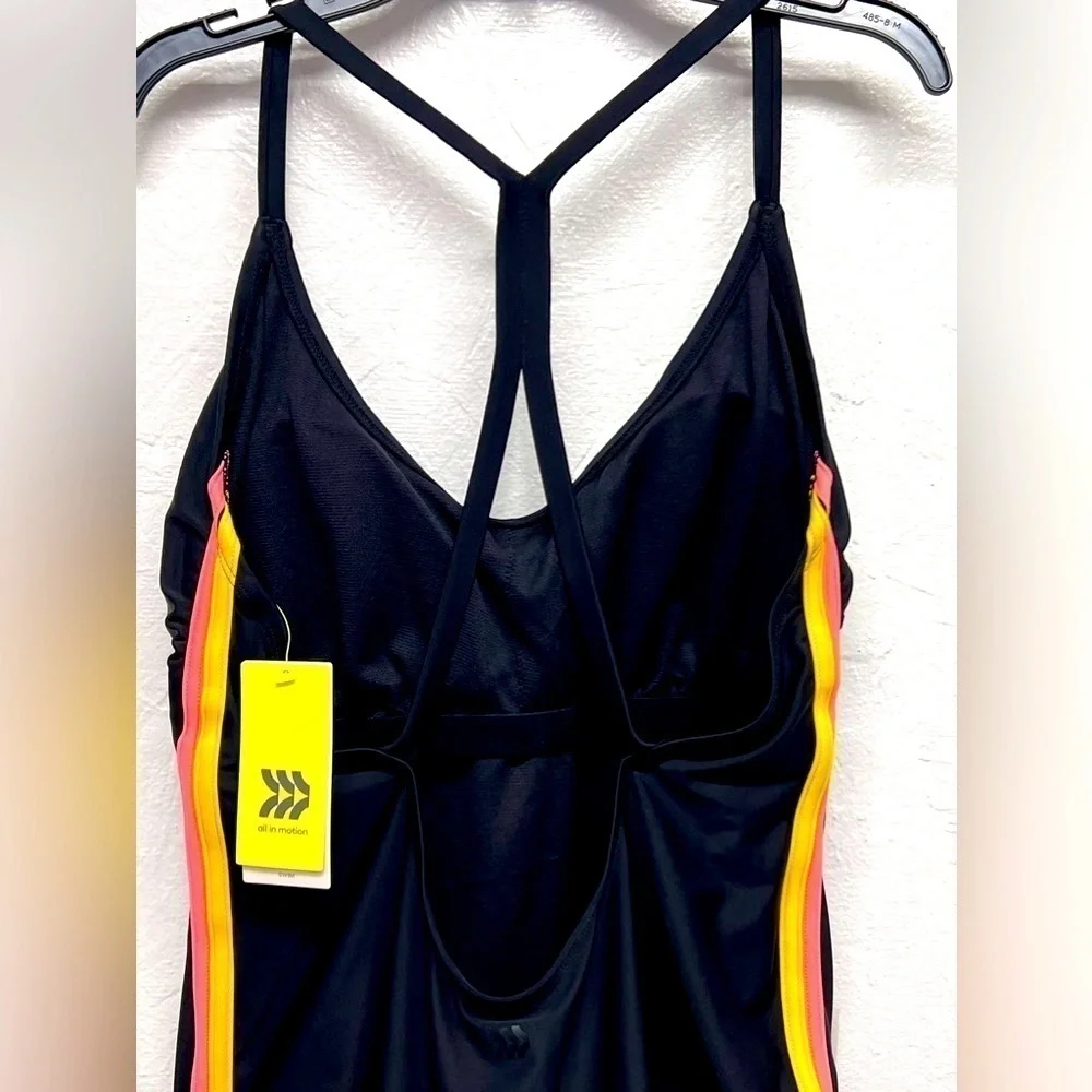 All In Motion Women's Racerback Side Stripe One Piece Swimsuit - XL